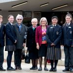 Students with Sisters of Mercy:
Jett Zealey, MacKenzie Webster, Kathleen Slattery RSM, Marie Burke RSM, Anne Cossar RSM, Evergreen Sein, Georgie Butler