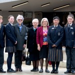 Students with Sisters of Mercy:
Jett Zealey, MacKenzie Webster, Kathleen Slattery RSM, Marie Burke RSM, Anne Cossar RSM, Evergreen Sein, Georgie Butler