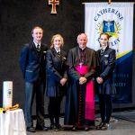 William Tobin and Charlotte Turner (College Captains) with Bishop of Sandhurst Leslie Tomlinson and Lileigh Rivett (Faith Captain)